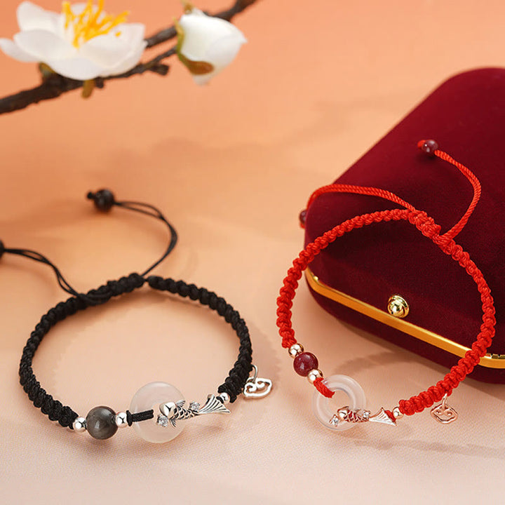 Bracelet de couple positif en argent sterling 925 tressé avec boucle de paix en calcédoine faite à la main en Buddha Stones