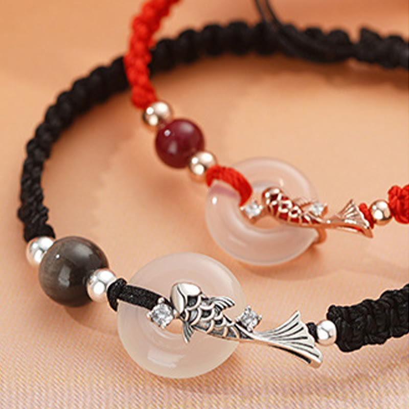 Bracelet de couple positif en argent sterling 925 tressé avec boucle de paix en calcédoine faite à la main en Buddha Stones