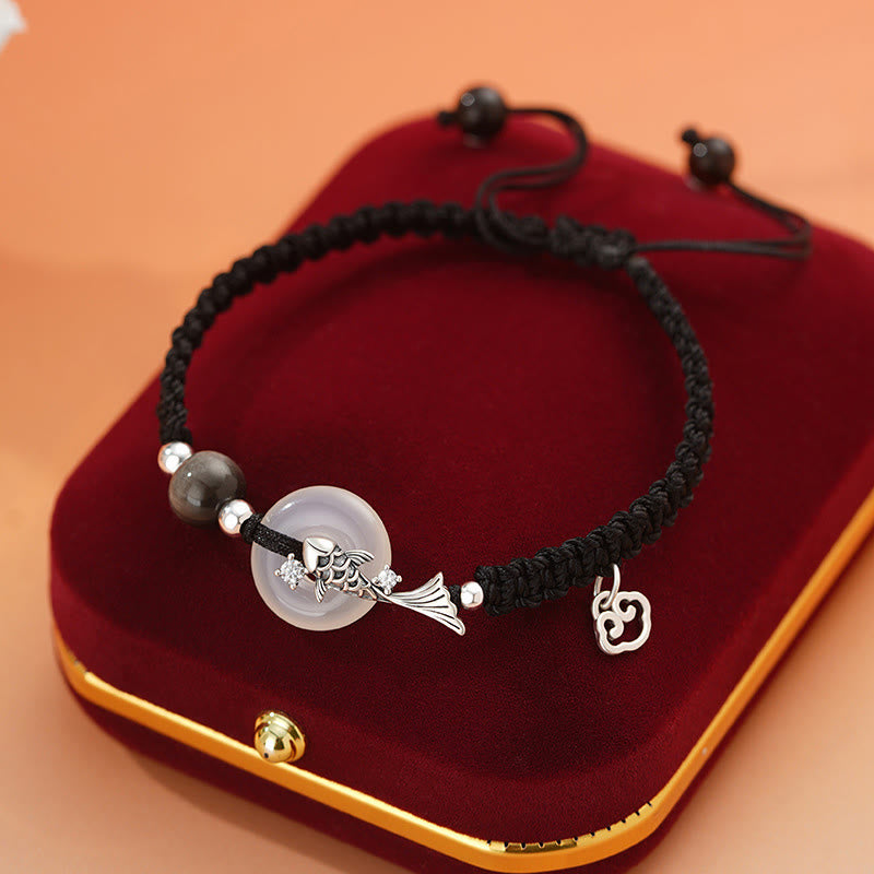 Bracelet de couple positif en argent sterling 925 tressé avec boucle de paix en calcédoine faite à la main en Buddha Stones
