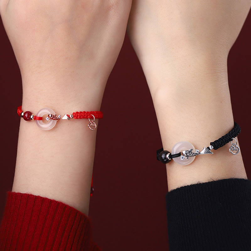 Bracelet de couple positif en argent sterling 925 tressé avec boucle de paix en calcédoine faite à la main en Buddha Stones
