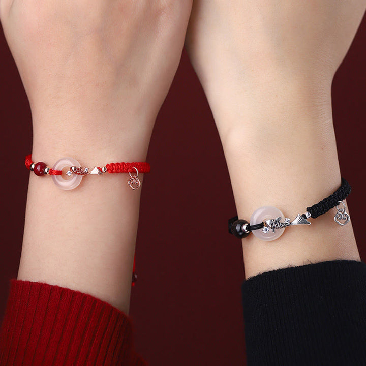 Bracelet de couple positif en argent sterling 925 tressé avec boucle de paix en calcédoine faite à la main en Buddha Stones