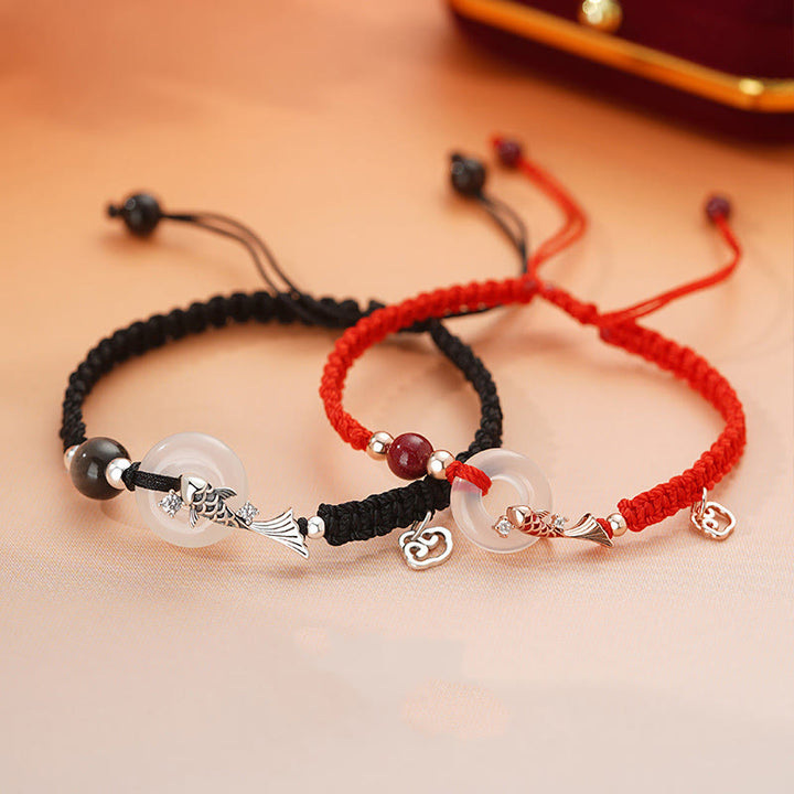 Bracelet de couple positif en argent sterling 925 tressé avec boucle de paix en calcédoine faite à la main en Buddha Stones