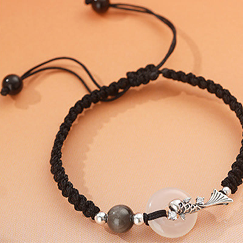 Bracelet de couple positif en argent sterling 925 tressé avec boucle de paix en calcédoine faite à la main en Buddha Stones