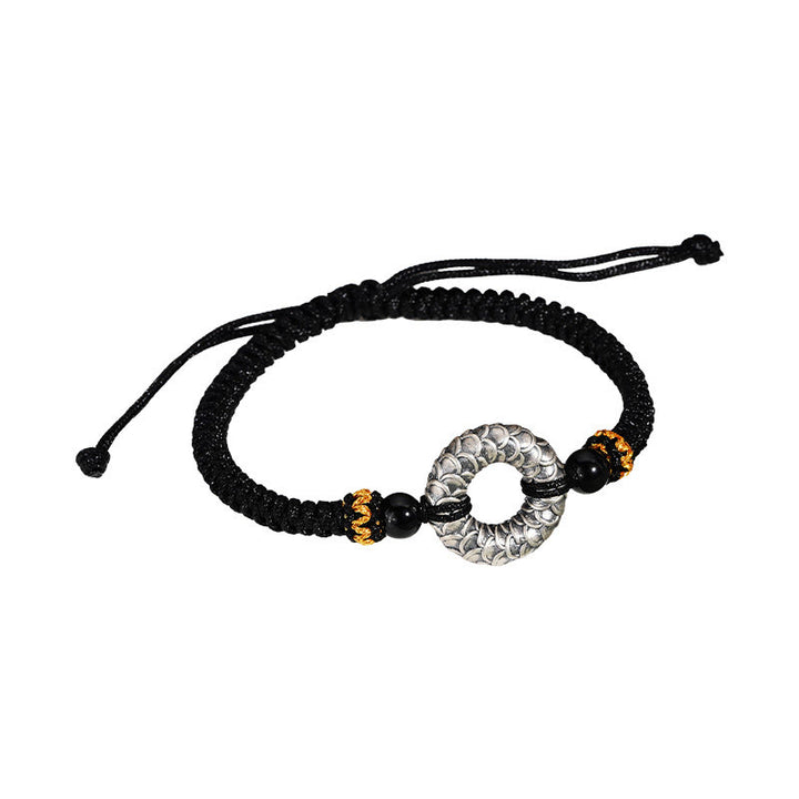 Bracelet tressé porte-bonheur en argent sterling 999 avec onyx noir et Buddha Stones fait à la main