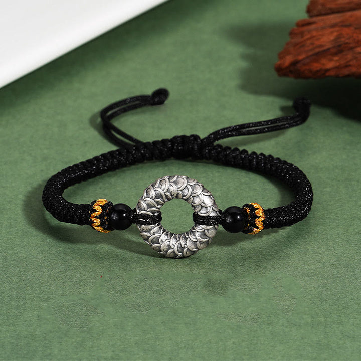 Bracelet tressé porte-bonheur en argent sterling 999 avec onyx noir et Buddha Stones fait à la main