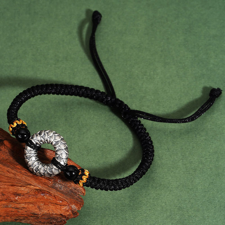 Bracelet tressé porte-bonheur en argent sterling 999 avec onyx noir et Buddha Stones fait à la main