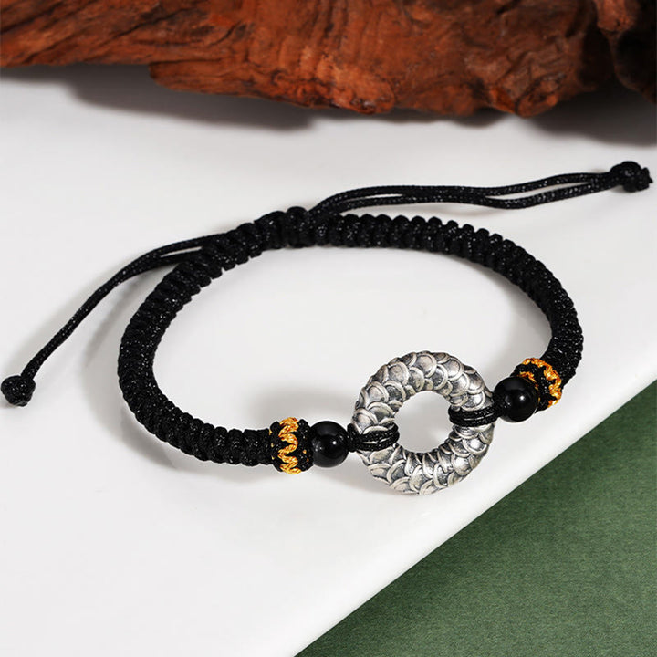 Bracelet tressé porte-bonheur en argent sterling 999 avec onyx noir et Buddha Stones fait à la main