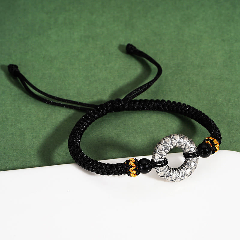 Bracelet tressé porte-bonheur en argent sterling 999 avec onyx noir et Buddha Stones fait à la main