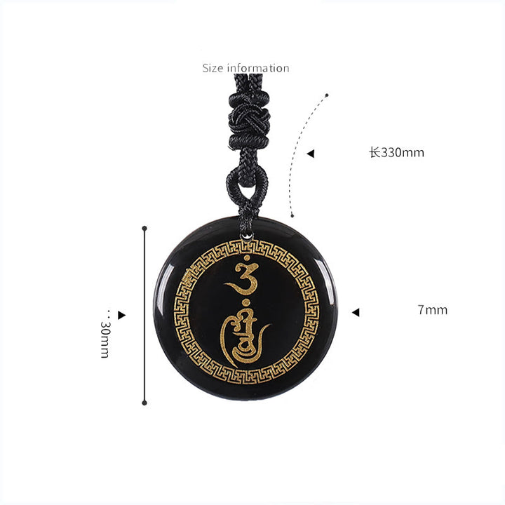 Collier pendentif en obsidienne noire avec Buddha Stones et motif svastika, protection Vajra, mantra, cristal naturel, purification