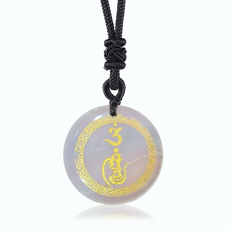 Collier pendentif en obsidienne noire avec Buddha Stones et motif svastika, protection Vajra, mantra, cristal naturel, purification