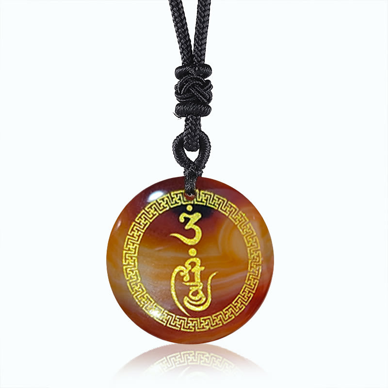 Collier pendentif en obsidienne noire avec Buddha Stones et motif svastika, protection Vajra, mantra, cristal naturel, purification