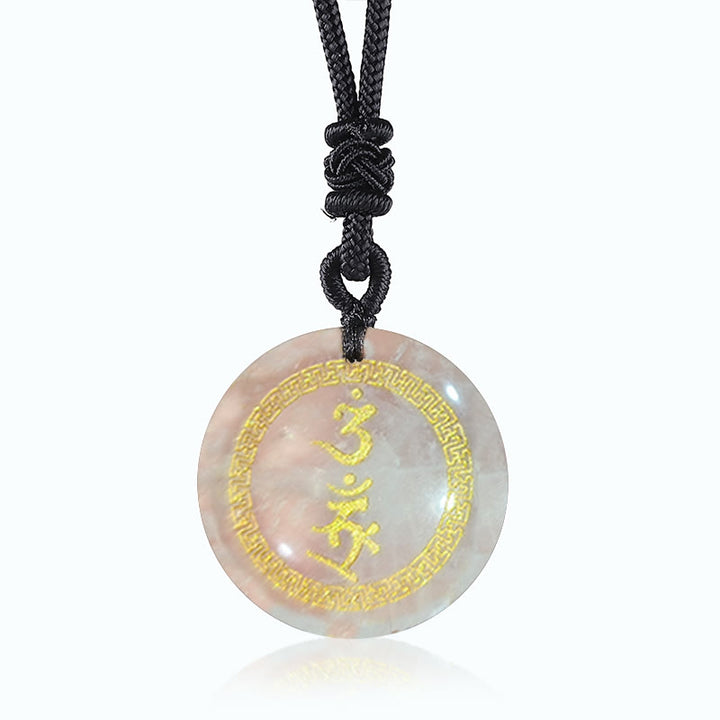 Collier pendentif en obsidienne noire avec Buddha Stones entourant le motif de croix gammée Vajra Protection Mantra Naturel Divers cristaux