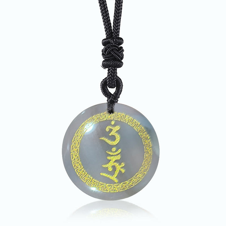 Collier pendentif en obsidienne noire avec Buddha Stones entourant le motif de croix gammée Vajra Protection Mantra Naturel Divers cristaux