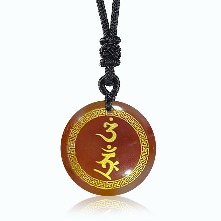 Collier pendentif en obsidienne noire avec Buddha Stones entourant le motif de croix gammée Vajra Protection Mantra Naturel Divers cristaux