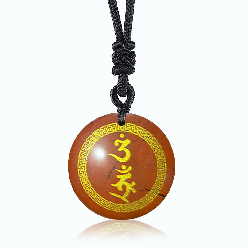 Collier pendentif en obsidienne noire avec Buddha Stones entourant le motif de croix gammée Vajra Protection Mantra Naturel Divers cristaux