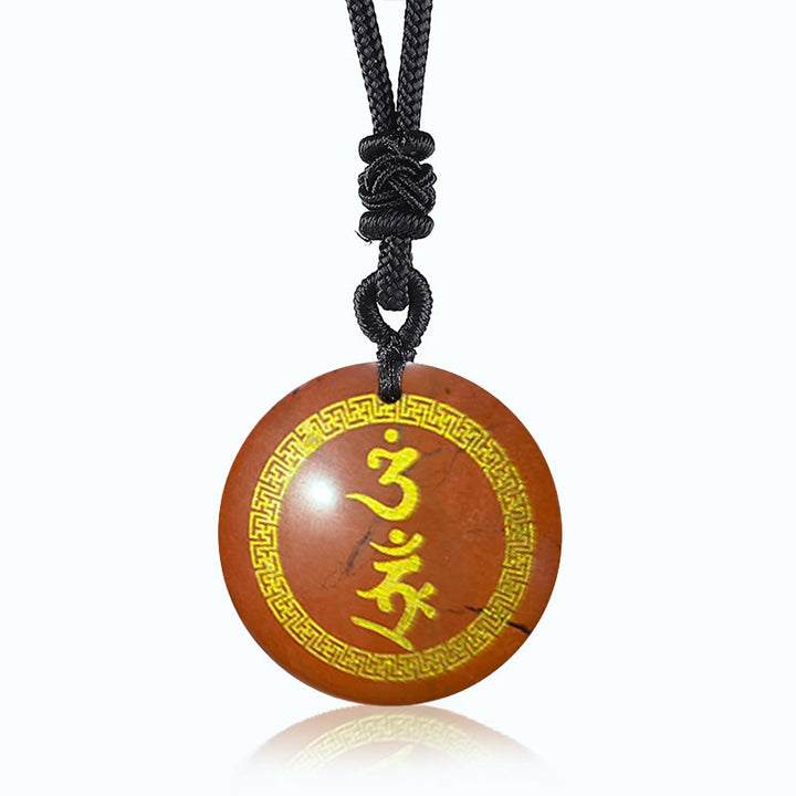 Collier pendentif en obsidienne noire avec Buddha Stones entourant le motif de croix gammée Vajra Protection Mantra Naturel Divers cristaux