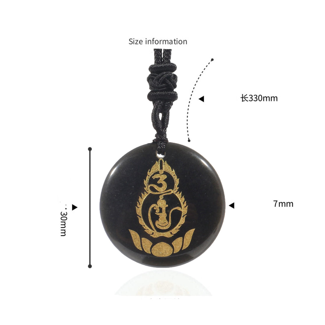 Collier pendentif en obsidienne noire en cristal naturel avec Buddha Stones et motif de piédestal en forme de gourde et de lotus - image 2