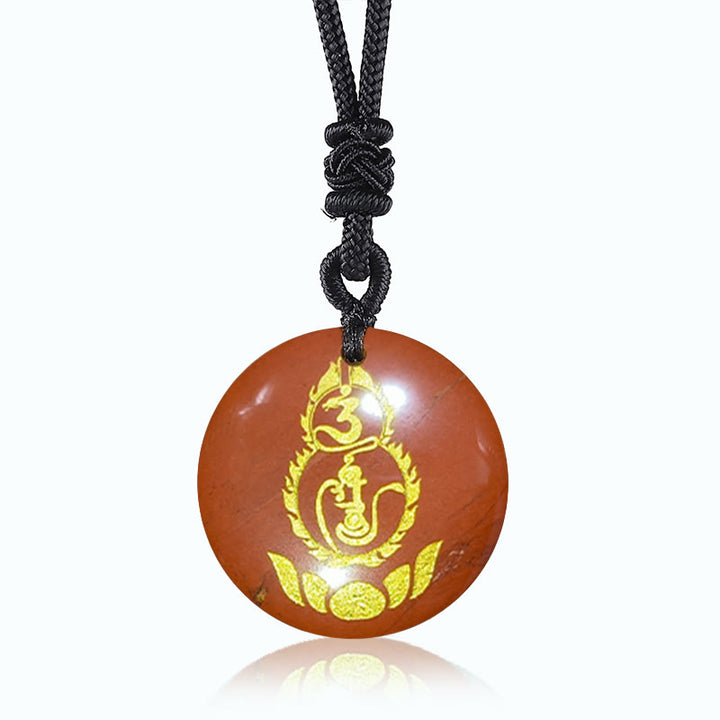 Collier pendentif en obsidienne noire en cristal naturel avec Buddha Stones et motif de piédestal en forme de gourde et de lotus - Pierre rouge - image 11