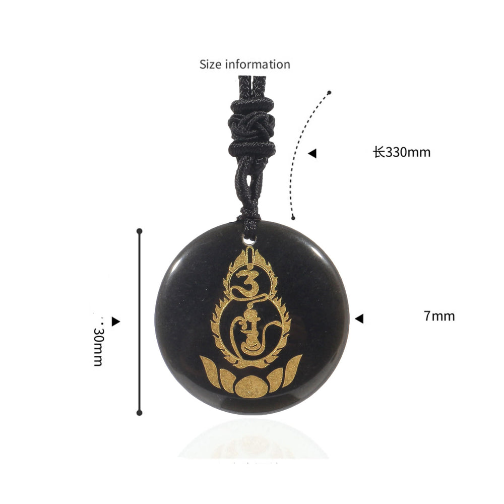 Collier pendentif en obsidienne noire en cristal naturel avec Buddha Stones et motif de piédestal en forme de gourde et de lotus - image 1