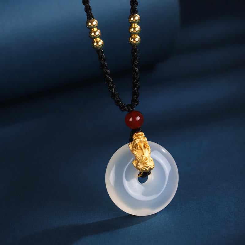 Buddha Stones pendentif fortune PiXiu en argent sterling 999 avec boucle de paix en agate blanche et onyx noir - image 10
