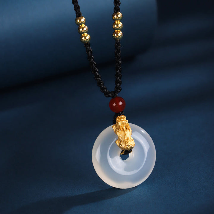 Buddha Stones pendentif fortune PiXiu en argent sterling 999 avec boucle de paix en agate blanche et onyx noir - image 10