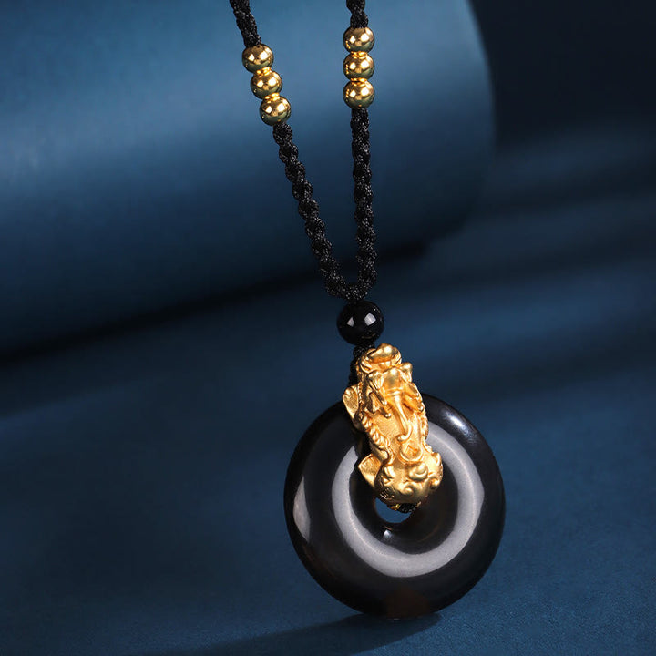 Buddha Stones pendentif fortune PiXiu en argent sterling 999 avec boucle de paix en agate blanche et onyx noir - image 3