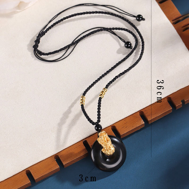 Buddha Stones pendentif fortune PiXiu en argent sterling 999 avec boucle de paix en agate blanche et onyx noir - image 4