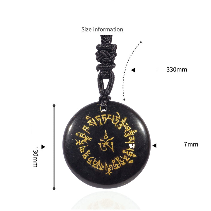 Collier pendentif en obsidienne noire Buddha Stones et mantra de collecte de fortune, cristal naturel varié