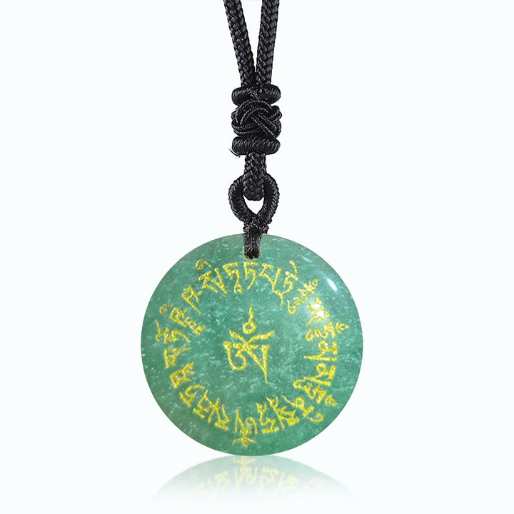 Collier pendentif en obsidienne noire Buddha Stones et mantra de collecte de fortune, cristal naturel varié - Aventurine verte - image 3