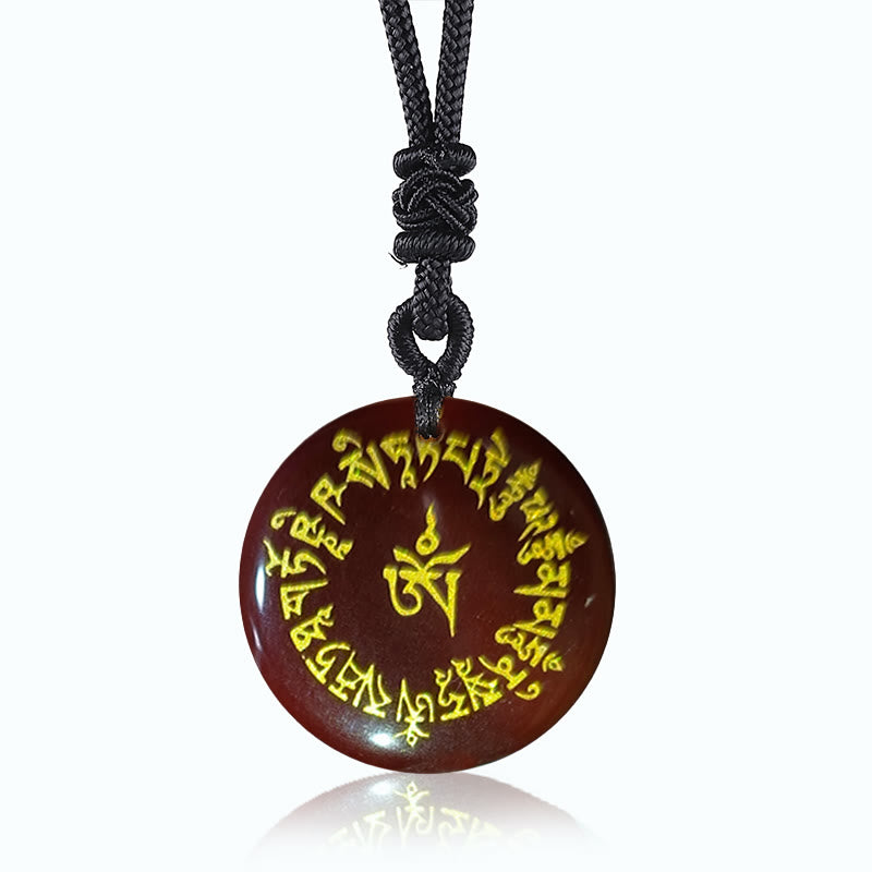 Collier pendentif en obsidienne noire Buddha Stones et mantra de collecte de fortune, cristal naturel varié