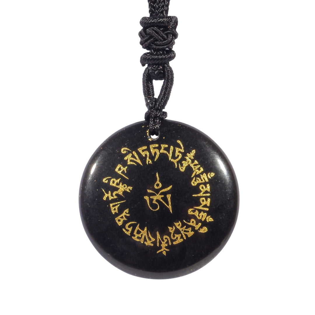 Collier pendentif en obsidienne noire Buddha Stones et mantra de collecte de fortune, cristal naturel varié - Obsidienne noire - image 0