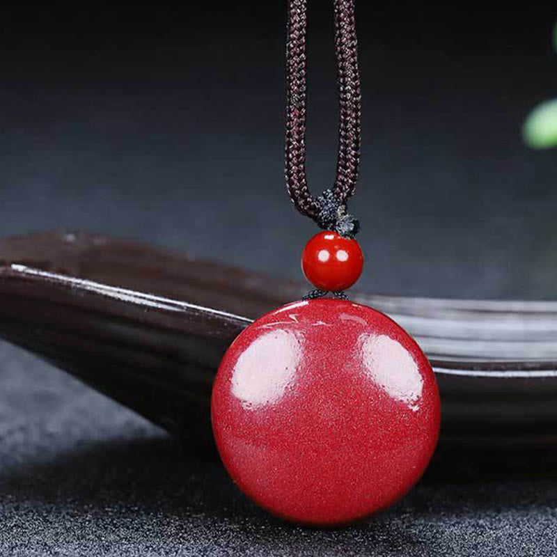 Collier pendentif en corde tressée avec motif Yin Yang et Buddha Stones en cinabre naturel - image 2