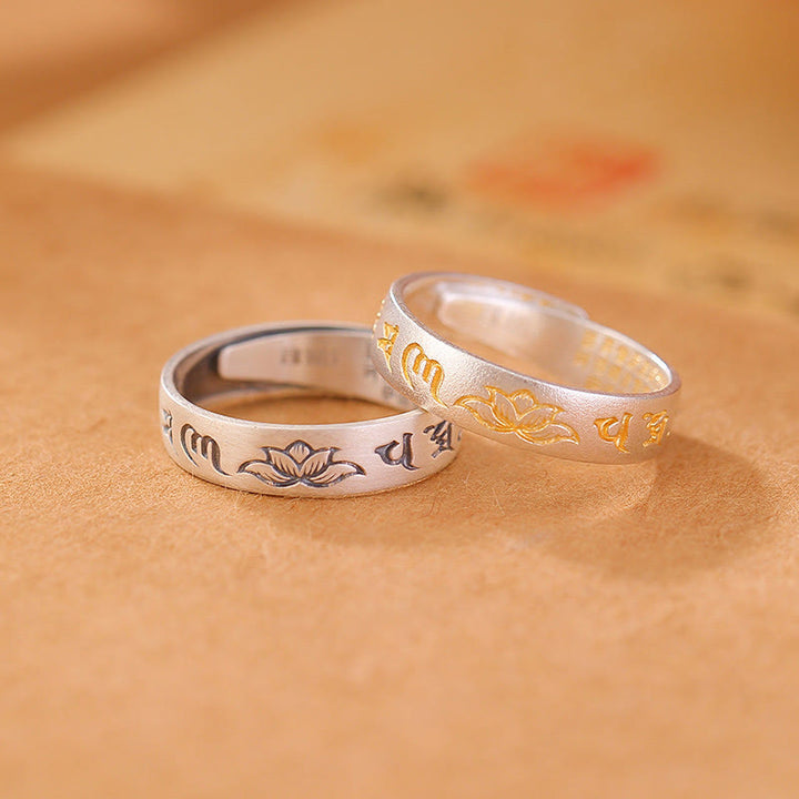 Bague d'illumination réglable en argent sterling 999 avec six mots véritables « om Mani Padme Hum » de Buddha Stones