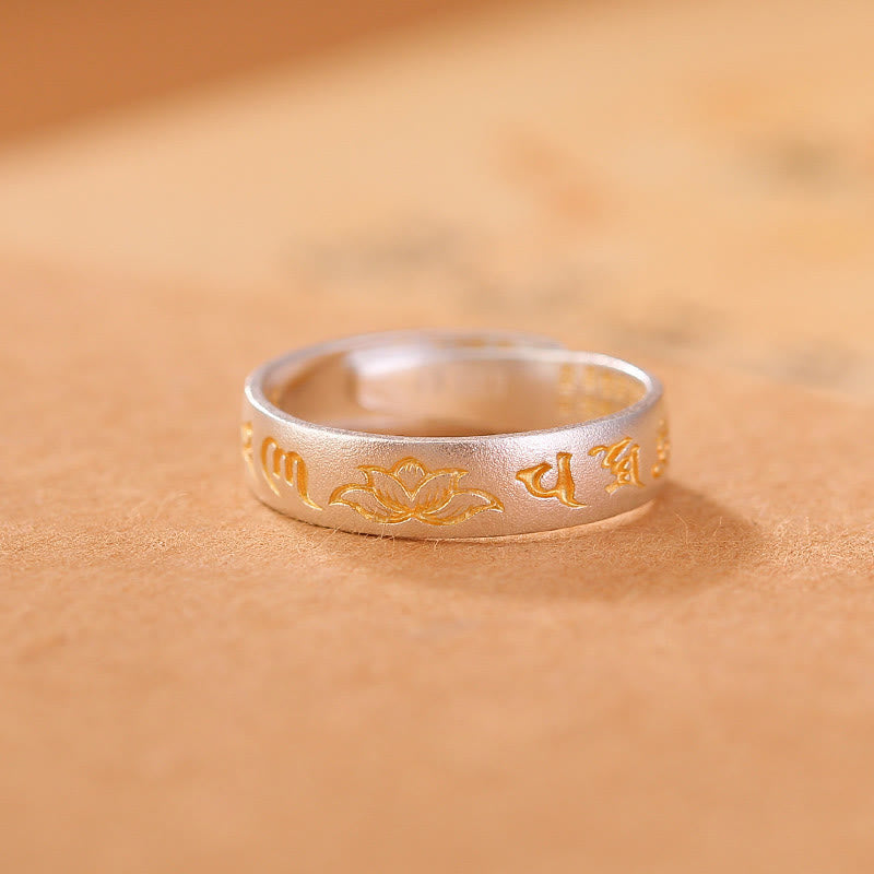 Bague d'illumination réglable en argent sterling 999 avec six mots véritables « om Mani Padme Hum » de Buddha Stones