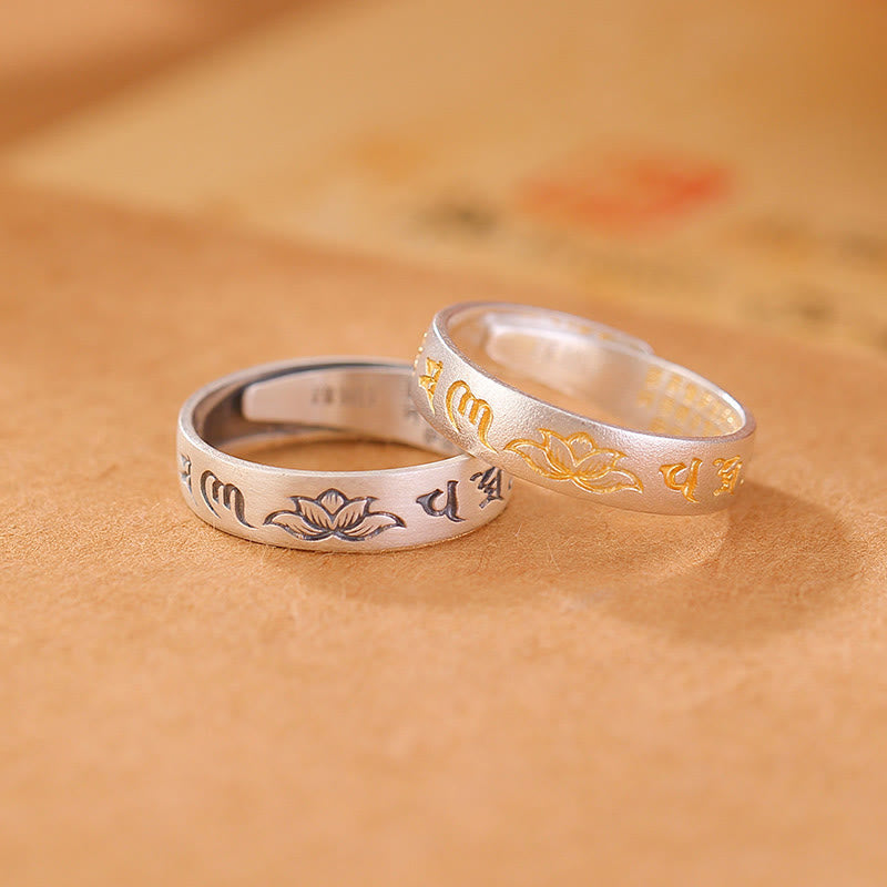 Bague d'illumination réglable en argent sterling 999 avec six mots véritables « om Mani Padme Hum » de Buddha Stones - image 0