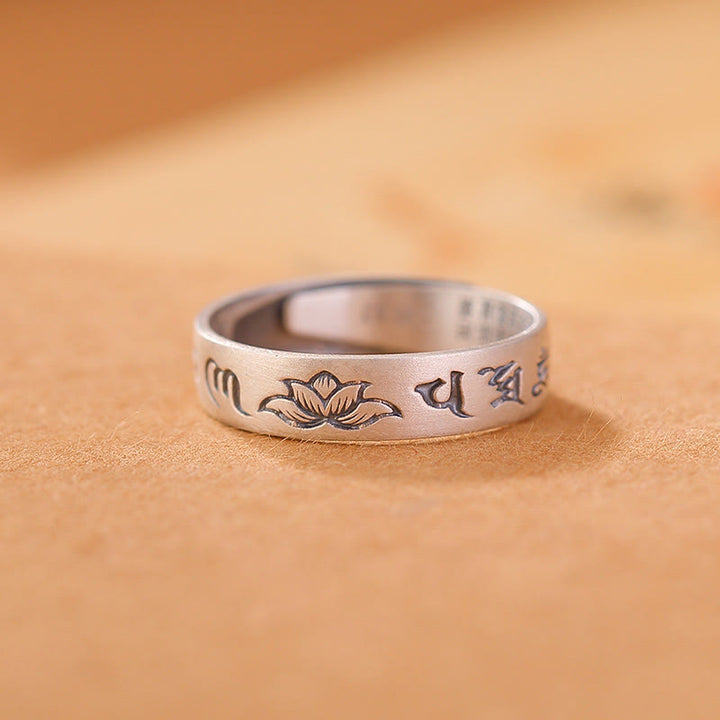 Bague d'illumination réglable en argent sterling 999 avec six mots véritables « om Mani Padme Hum » de Buddha Stones