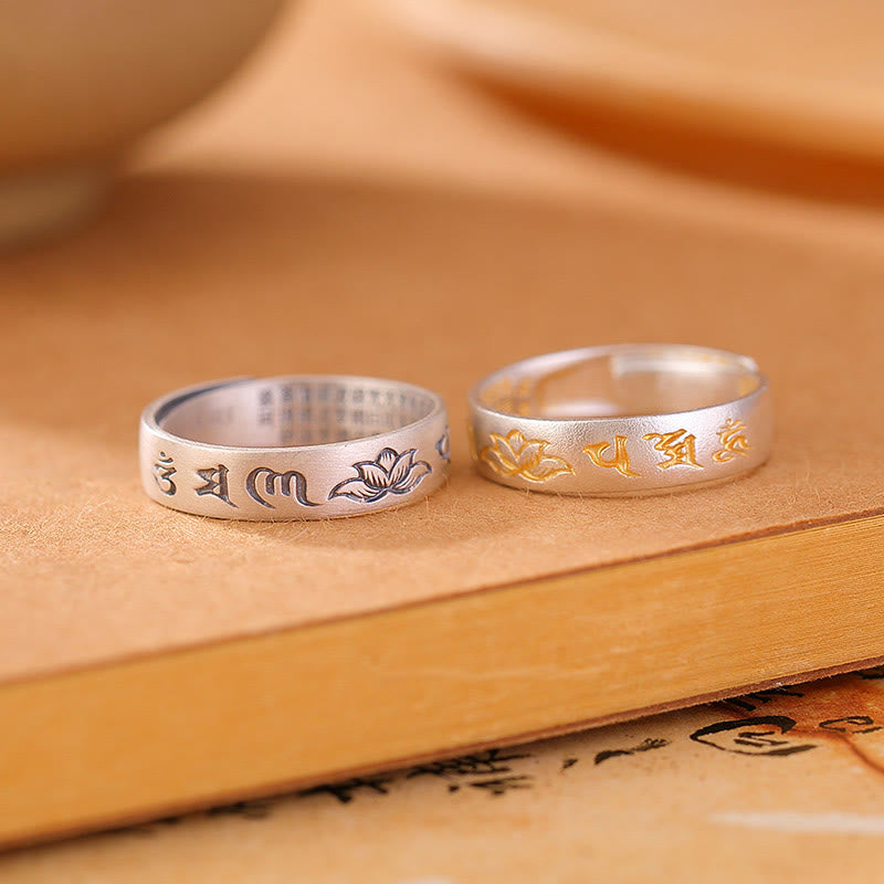 Bague d'illumination réglable en argent sterling 999 avec six mots véritables « om Mani Padme Hum » de Buddha Stones - image 1