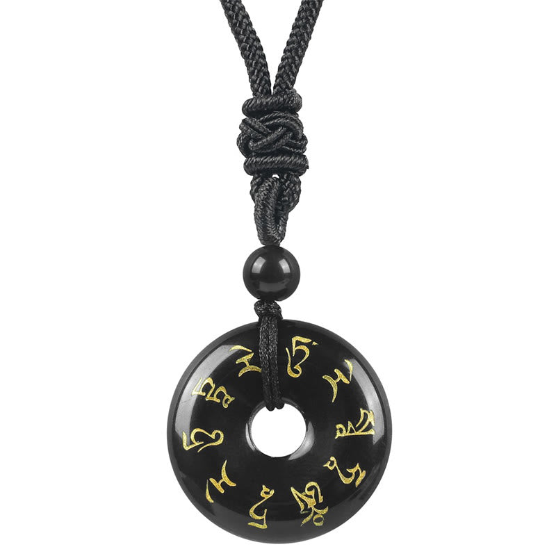Collier pendentif en obsidienne noire Buddha Stones et mantra Tara vert naturel et divers cristaux