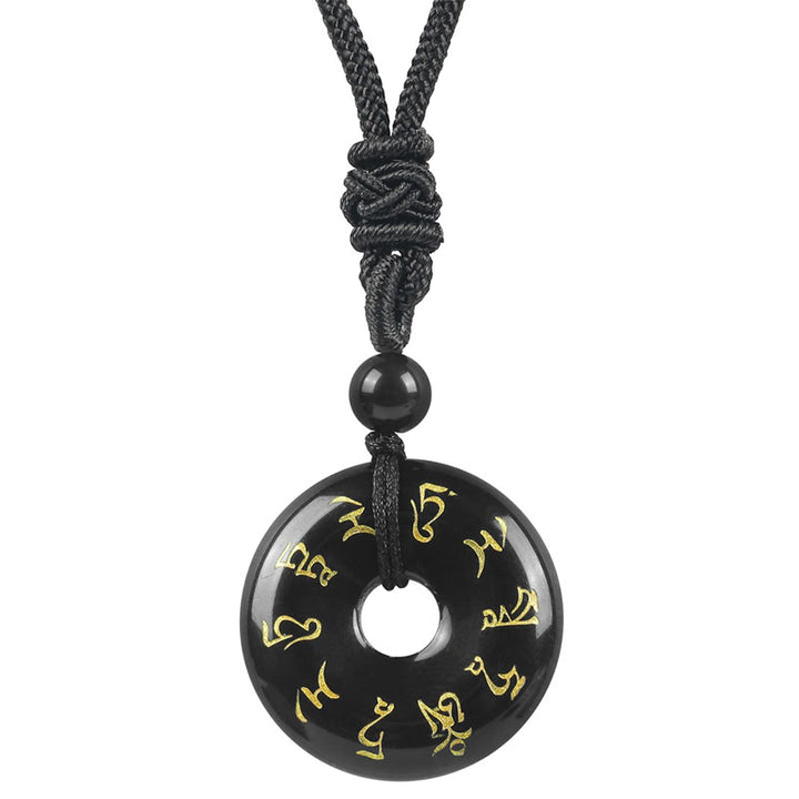 Collier pendentif en obsidienne noire Buddha Stones et mantra Tara vert naturel et divers cristaux