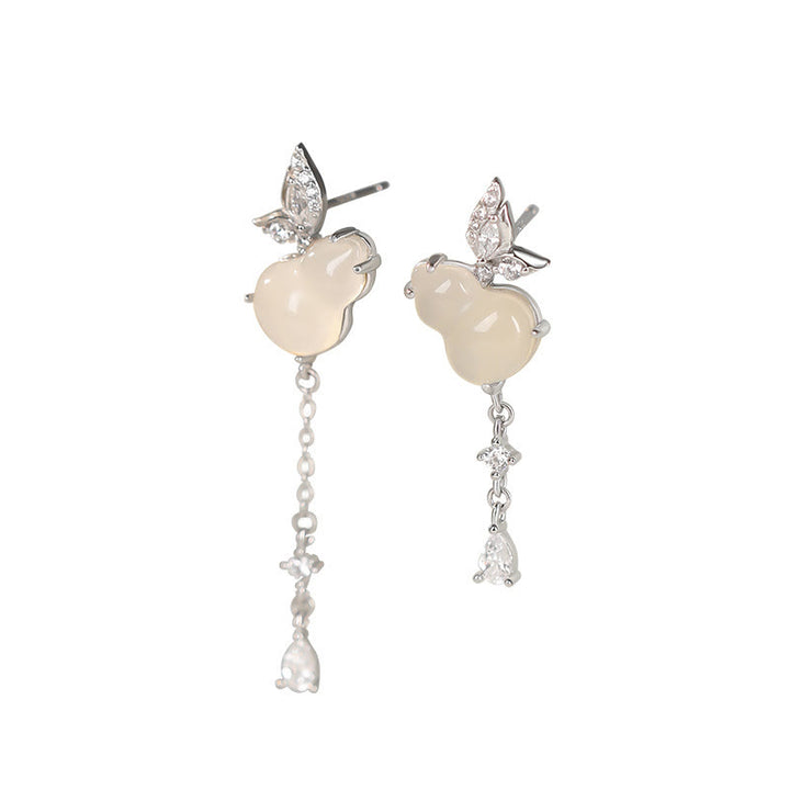 Boucles d'oreilles porte-bonheur en argent sterling 925 avec calcédoine magnolia et jade Hetian Buddha Stones