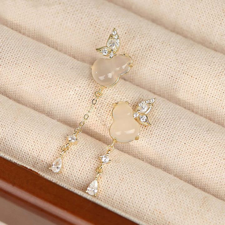 Boucles d'oreilles porte-bonheur en argent sterling 925 avec calcédoine magnolia et jade Hetian Buddha Stones