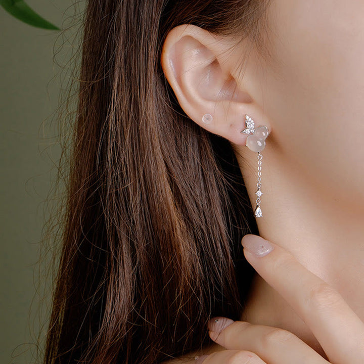 Boucles d'oreilles porte-bonheur en argent sterling 925 avec calcédoine magnolia et jade Hetian Buddha Stones