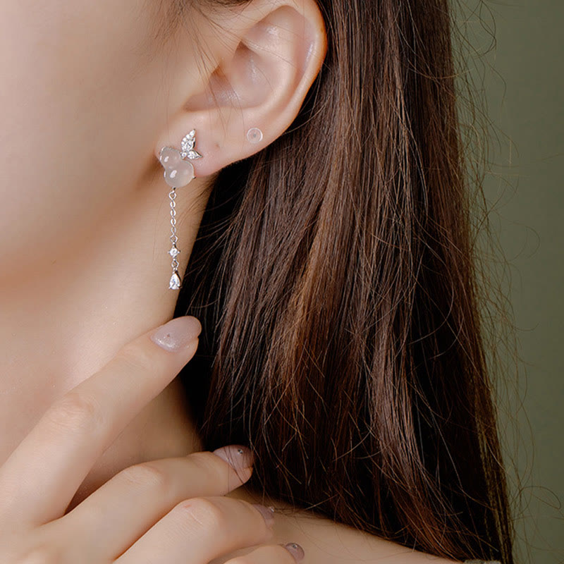Boucles d'oreilles porte-bonheur en argent sterling 925 avec calcédoine magnolia et jade Hetian Buddha Stones