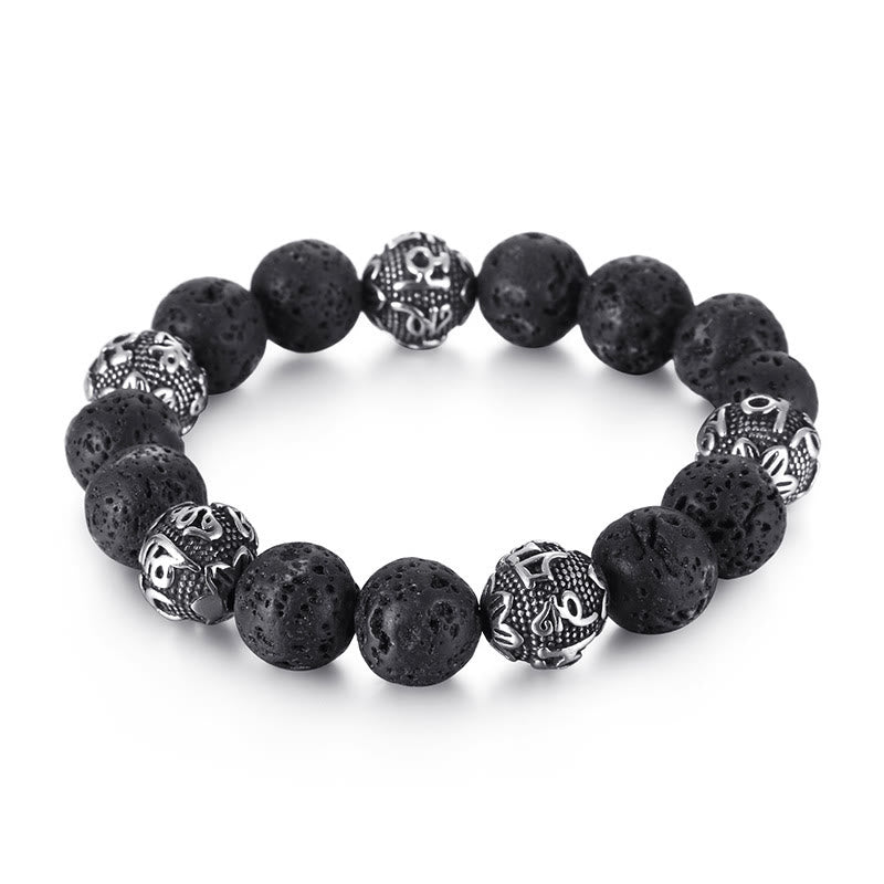 Bracelet de guérison Om Mani Padme Hum en acier titane et pierre de Buddha Stones naturelle avec œil de tigre et six mots vrais