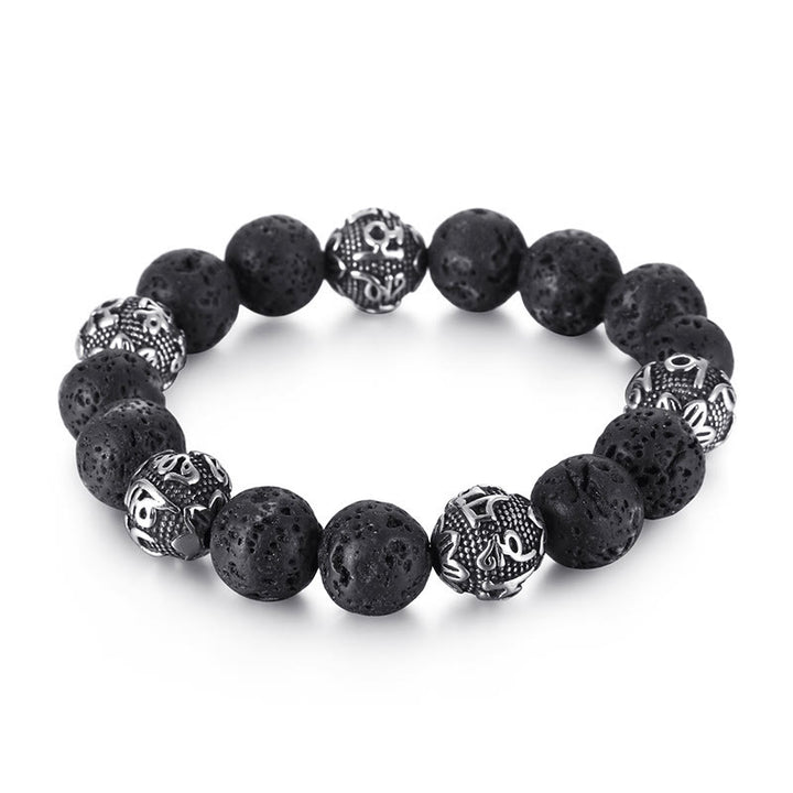 Bracelet de guérison Om Mani Padme Hum en acier titane et pierre de Buddha Stones naturelle avec œil de tigre et six mots vrais