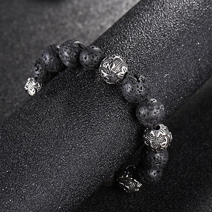 Bracelet de guérison Om Mani Padme Hum en acier titane et pierre de Buddha Stones naturelle avec œil de tigre et six mots vrais