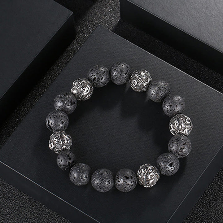 Bracelet de guérison Om Mani Padme Hum en acier titane et pierre de Buddha Stones naturelle avec œil de tigre et six mots vrais