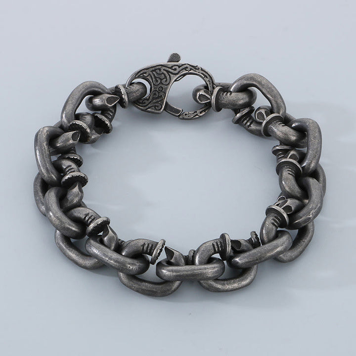 Bracelet porte-bonheur en acier titane avec rivets carrés et Buddha Stones