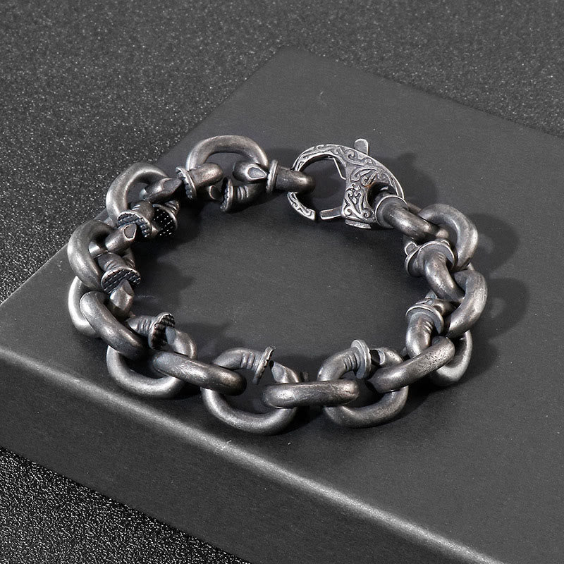 Bracelet porte-bonheur en acier titane avec rivets carrés et Buddha Stones