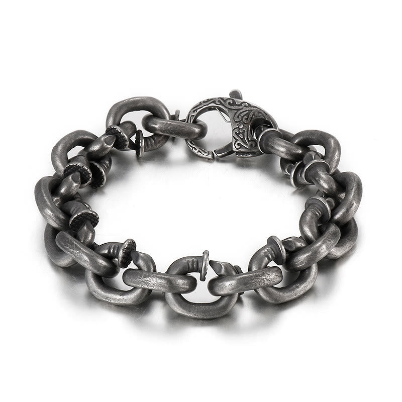 Bracelet porte-bonheur en acier titane avec rivets carrés et Buddha Stones